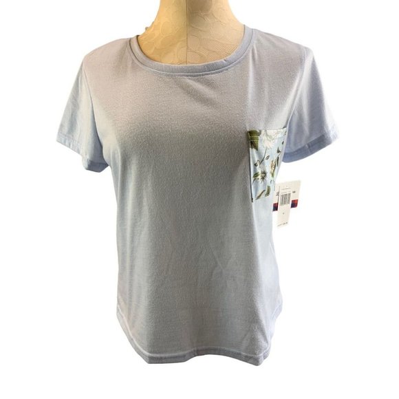 Medium Dearfoams New Women's Light Blue Single Pocket Lounge Sleep Tshirt - Picture 2 of 6